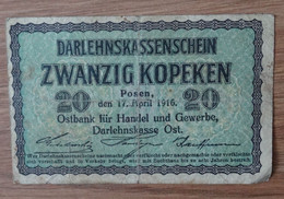 (!) 20 KOPEKS OST BANKNOTE LATVIA POLAND POSEN GERMAN OCCUPATION 1916  VF - Litouwen