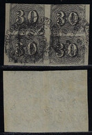 Brazil Year 1850 Stamp RHM-13 Vertical Number 30 Réis Block Of 4 Used - Lot 2 - Gebraucht