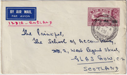 INDE / INDIA - 1936 (Dec 5) 7-1/2As / 8As Air Mail Envelope -POONA To Glasgow, Scotland - 1936-47 Roi Georges VI