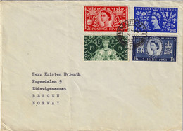 ROYAUME-UNI / GB - 1953 (June 3) SG532/5 QEII Coronation On 1st Day Cover Newcastle To Norway - 1952-1971 Dezimalausgaben (Vorläufer)