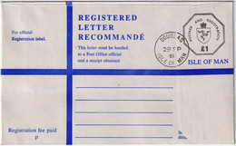 ISLE OF MAN - 1981 £1 Registered Postal Envelope - Size G - Mi.EU9A - CTO - Man (Eiland)