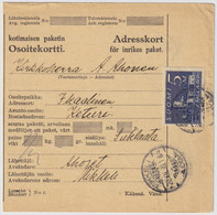 FINLANDE / SUOMI FINLAND 1930 MIKKELI To IKAALINEN - Osoitekortti / Packet Post Address Card - Covers & Documents