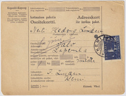 FINLANDE / SUOMI FINLAND 1931 KEMI To SUOMUSJÄRVI - Osoitekortti / Packet Post Address Card - Storia Postale