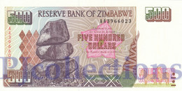 ZIMBABWE 500 DOLLARS 2001 PICK 11a UNC PREFIX "AD" - Zimbabwe