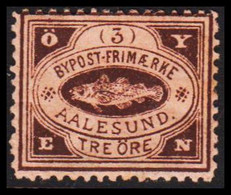 1888. NORGE. AALESUND BYPOST-FRIMÆRKE TRE ÖRE. Hinged. - JF529832 - Local Post Stamps