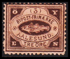 1888. NORGE. AALESUND BYPOST-FRIMÆRKE TRE ÖRE. Hinged. - JF529832 - Emissions Locales