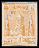 1888. NORGE. TØNSBERG BY POST TRE ØRE. Imperforated. Hinged.  - JF529842 - Emissions Locales