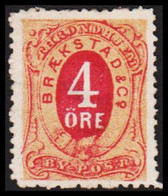 1888. NORGE. THRONDHJEM BRÆKSTAD & Co BY-POST 4 ÖRE. Perforated. Hinged.  - JF529843 - Local Post Stamps