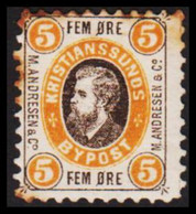 1888. NORGE. KRISTIANSSUNDS BYPOST 5 ØRE. M. ANDERSEN & Co. Thin.  - JF529851 - Ortsausgaben