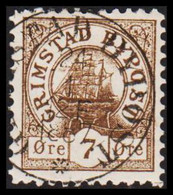 1887. NORGE. GRIMSTAD BYPOST 7 ØRE Luxus Cancel . Unusual Stamp.  - JF529856 - Lokale Uitgaven