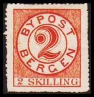 1888. NORGE. BERGEN BYPOST 2 SKILLING. Perforated. Hinged. Thin Spot.  - JF529860 - Emissions Locales