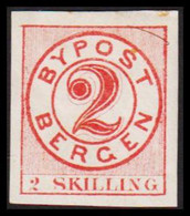 1888. NORGE. BERGEN BYPOST 2 SKILLING. Imperforated. Hinged.  - JF529861 - Emissions Locales