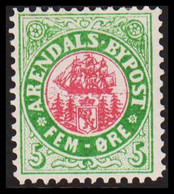 1888. NORGE. ARENDAHLS BYPOST FEM ÖRE. Hinged.  - JF529862 - Emisiones Locales