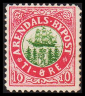 1888. NORGE. ARENDAHLS BYPOST TI ÖRE. Hinged.  - JF529864 - Local Post Stamps