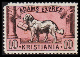 1888. NORGE. ADAMS EXPRES. KRISTIANIA 10 ØRE. No Gum. Very Rare Stamp.  - JF529866 - Emissioni Locali