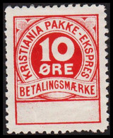 1888. NORGE. KRISTIANIA PAKKE-EKSPRES 10 ØRE BETALINGSMÆRKE. No Gum. Very Rare Stamp.  - JF529867 - Ortsausgaben