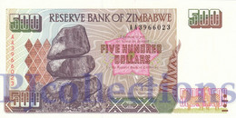 LOT ZIMBABWE 500 DOLLARS 2001 PICK 11a UNC PREFIX "AD" X 5 PCS - Zimbabwe