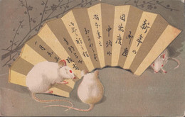 1910. JAPAN. CARTE POSTALE Motive: Mice Partly Hiding With 1½ Sn Chrysantemum  Cancelled 15.1.... (Michel 94) - JF435933 - Brieven En Documenten