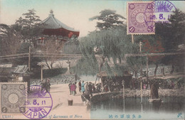 1911. JAPAN. CARTE POSTALE Motive: Pond Of Sarusaua At Nara With ½ + 1½ Sn Chrysantemum  ... (Michel 94 + 90) - JF435955 - Storia Postale