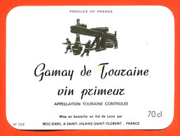 Etiquette Neuve De Vin Gamay De Touraine Primeur Caves Moc-baril à Saint Hilaire Saint Florent - 70cl - Vin De Pays D'Oc