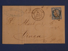 AA 36 FRANCE BELLE  LETTRE 1875 CHEMINS DE FER TOULOUSE  A VINCA  +CERES N°60  III+AFFRANCH.INTERESSANT + - 1871-1875 Ceres