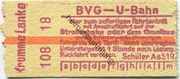 Deutschland - Berlin - BVG - U-Bahn Fahrkarte Mit Anschlussfahrt Auf Der Strassenbahn Oder Dem Omnibus - Krumme Lanke 30 - Europa