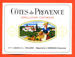 Etiquette Neuve De Vin Rosé Cotes De Provence Ets T David Et L Foillard à Sorgues - 75cl - Rosés