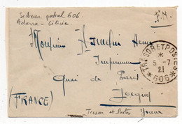 !!! LETTRE EN FRANCHISE DE 1921 POUR JOIGNY, CACHET POSTE AUX ARMEES SECTEUR POSTAL 606 - ADANA - CILICIE - Storia Postale