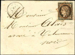 Grille Rouge / N° 3 Belles Marges Càd T 15 DENAIN (57) 21 JANV. 49 Sur Lettre Avec Texte Pour Valenciennes. - TB / SUP.  - 1849-1850 Ceres