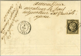 Grille / N° 3, Variété Filet Gauche Doublé, Belles Marges Càd T 15 PONTACQ (64) (rare Bureau De 6e Classe) Sur Lettre Av - 1849-1850 Ceres