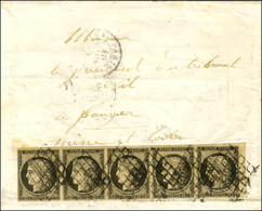 Grille / N° 3 Bande De 5 Belles Marges Petit Bdf Càd PARIS (60) Sur Lettre Avec Texte Pour Fougères. 1849. - TB / SUP. - - 1849-1850 Ceres