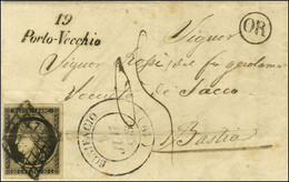 Grille / N° 3 (pli) Càd T 14 BONIFACIO (19) 1 JUIL. 1850, Cursive 19 / Porto-Vecchio, Taxe Manuscrite 0,5 Et OR Sur Lett - 1849-1850 Ceres