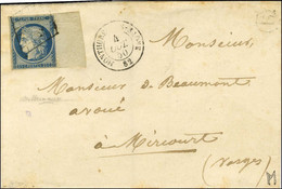 Grille / N° 4 Bleu Foncé, Grand Bdf Càd T 15 MONTHUREUX-S-SAONE 82 Sur Lettre Pour Mirecourt. 1850. - TB / SUP. - 1849-1850 Ceres