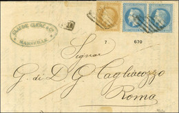 Grille De Civita Vecchia / N° 28 + N° 29 Paire Sur Lettre De Marseille Pour Rome. 1868. - TB / SUP. - R. - Maritime Post