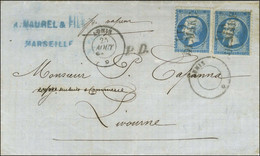 Griffe VIA / DI MARE / N° 22 (2) Càd AUNIS / * 25 AOUT 1864 (2e Frappe Du Cachet évidé) Sur Lettre De Marseille Pour Liv - Maritime Post