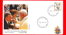 POLONIA - 1991 - Busta FDC Roma - Visita Di Giovanni Paolo II In Polonia A Cracovia - Annullo 13-8-1991 - Covers & Documents