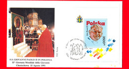 POLONIA - 1991 - Busta FDC Roma - Visita Di Giovanni Paolo II A Chestochova - Giornata Gioventù - Annullo 15-8-1991 - Covers & Documents