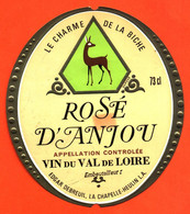 Etiquette Neuve De Vin Du Val De Loire Rosé D'anjou Le Charme De La Biche Edgar Debreuil à La Chapelle Heulin - 73 Cl - Vino Rosado