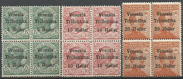 Terre Redente 1919 Trentino Venezia Tridentina H.5/10/20 Su Leoni C.5/10 E Michetti C.20 Serie Cpl 3v In Quartine MNH - Collections