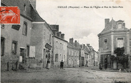 CPA 53 CUILLE PLACE DE L EGLISE ET RUE DE SAINT POIX RARE BELLE CARTE !! - Autres & Non Classés