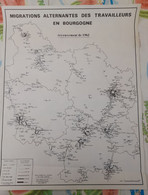 Carte De L'institut National De La Statistique Migrations Alternantes Des Travailleurs En Bourgogne 1962 - Cartes Topographiques