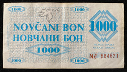 Bosnia 1000 Dinara 1992, VF, Pick-8b, Hand Stamp Fojnica, RARE - Bosnie-Herzegovine