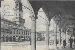VIGEVANO PORTICI DELLA PIAZZA 1908 ANIMATA - Vigevano