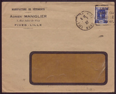 France, Enveloppe à En-tête " Maniglier " Manufacture De Vêtements à Fives-Lille, 1937 - Other & Unclassified