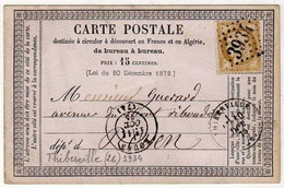 !!! CARTE PRECURSEUR CERES CACHET DE THIBERVILLE ( EURE ) 1875 - Cartes Précurseurs