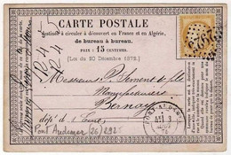 !!! CARTE PRECURSEUR CERES CACHET DE PONT AUDEMER ( EURE ) 1874 - Tarjetas Precursoras