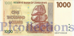 LOT ZIMBABWE 1000 DOLLARS 2007 PICK 71 UNC PREFIX "AB" X 5 PCS - Zimbabwe