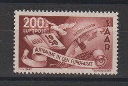 Sarre 1950 Admission Au Conseil De L'Europe PA 13, 1 Val. * Charnière MH - Airmail