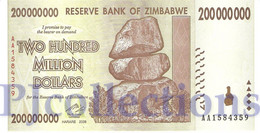 ZIMBABWE 200 MILLION DOLLARS 2008 PICK 81 UNC PREFIX "AA" - Zimbabwe