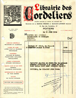 FACTURE.86.VIENNE.POITIERS.LIBRAIRIE RELIGIEUSE & CLASSIQUE.PAPETERIE.LIBRAIRIE DES CORDELIERS 15 RUE DES CORDELIERS. - Drukkerij & Papieren